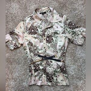 BCBGMaxAzria Pink and Brown Floral Shirt Y2K